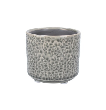 Ceramic Pot Cover - Grey Succulents - 8cm