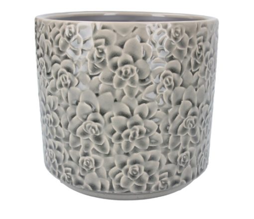 Ceramic Pot Cover 20cm - Grey Succulents