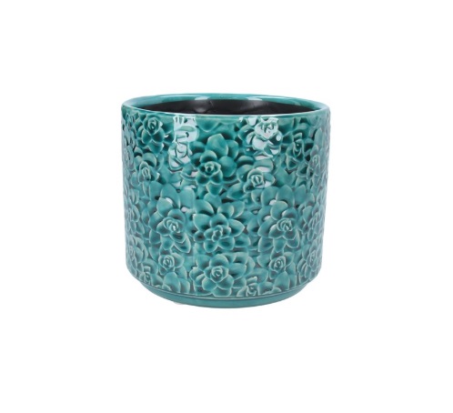 Ceramic Pot Cover 14cm - Teal Succulents