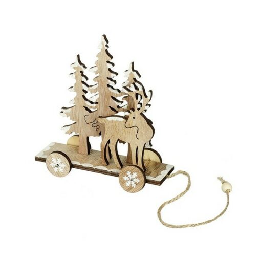 Christmas Decoration - Wooden Deer and Tree on Wheels