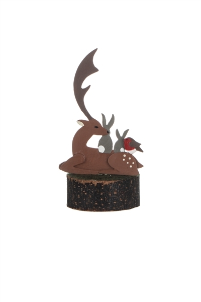 Christmas Decoration - Stag and Friends on Upright Log